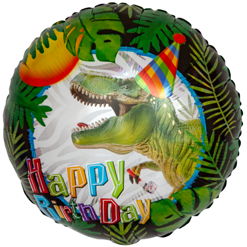 Фольгированный шар круг Динозавр, с днём рождения. 46см