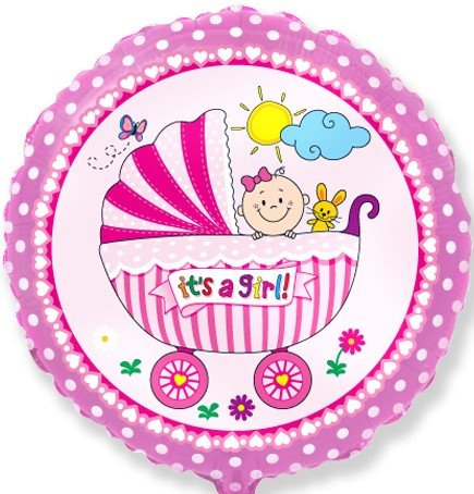 Фольгированный шар круг коляска для девочки