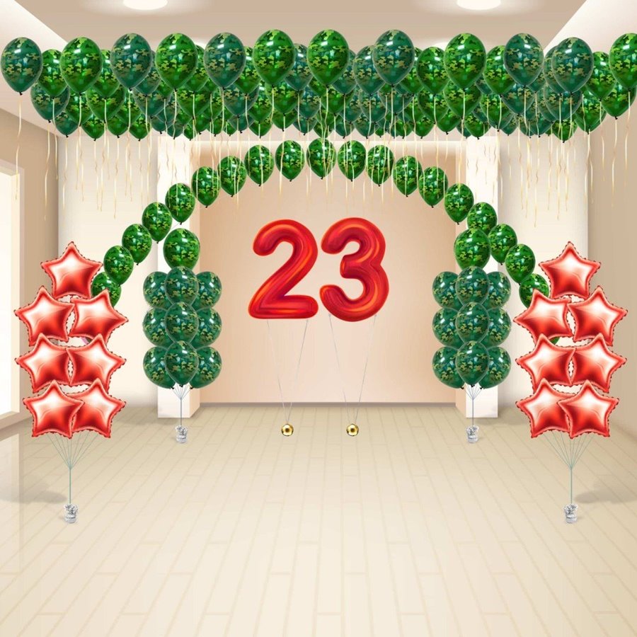 Набор воздушных шаров "яркий" для украшения офиса на 23 февраля.