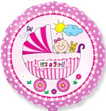 Фольгированный шар круг коляска для девочки